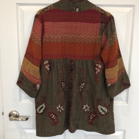Soft Surroundings wool tapestry embroidered open front cardigan with pockets. - Picture 8 of 8